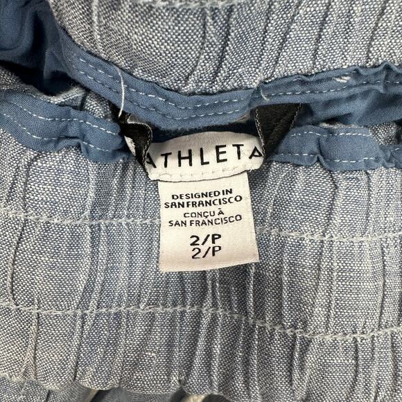 Athleta Pant Womens Size 2 Chambray Blue Cabo Linen Wide Leg Mid Rise Athletic - Picture 5 of 11
